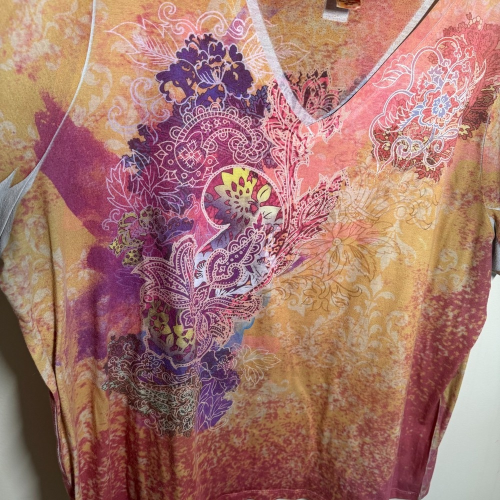 Appropriate Behavior Shirt Womens 3x Pink Floral Paisley Scoop Neck Short Sleeve - Picture 4 of 4